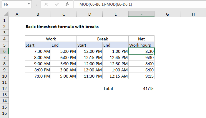 Excel Timesheet Formula Total Hours